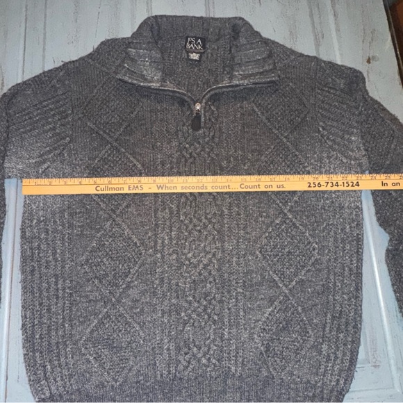 Jos. A. Bank Executive Collection XL Cable Knit Sweater Lamb Wool Nylon Gray Zip - Picture 5 of 7